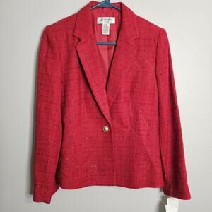 Judith Hart Petites Womens Red Blazer Jacket Size 10P Poly Blend Washable NWT